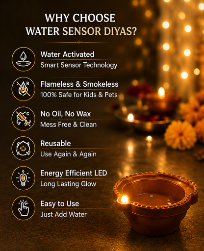 Magic Water Sensor LED Diyas Flameless & Smokeless